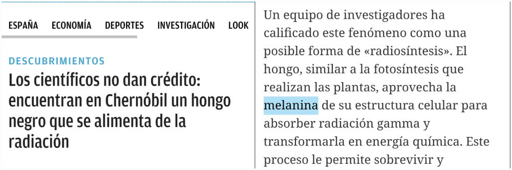 hongo radiación melanina